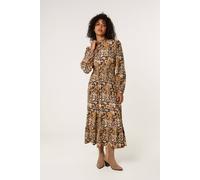 Blue Vanilla Khaki Paisley High Neck Shirred Waist Dress Khaki S/M
