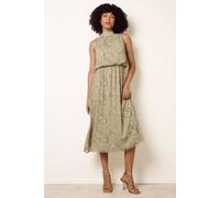 Blue Vanilla Paisley Print Rhinestone High Neck Midi Dress - S - Khaki