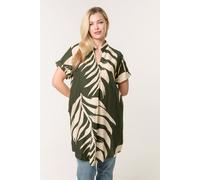 Blue Vanilla Women's Khaki Palm Print Tunic Top | Size: Medium Blue Vanilla Khaki M