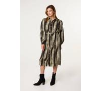 Blue Vanilla Printed Puff Sleeve Button Through Midi Dress - UK 8 - Khaki