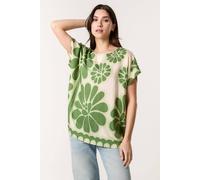 Blue Vanilla Khaki Round Neck Floral Top Khaki S