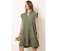 Blue Vanilla Cheesecloth Frill Sleeve Tunic - M-L - Khaki