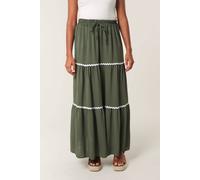Blue Vanilla Khaki Tape Zig Zag Tiered Maxi Skirt Khaki S/M