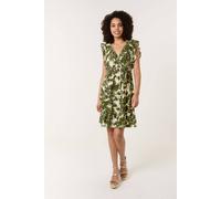 Blue Vanilla Khaki Tropical Dress With Palm Leaf Print Khaki