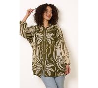 Blue Vanilla Tropical Lurex Oversized Shirt - One Size - Khaki