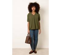 Blue Vanilla Khaki V Neck Bubble Hem Top Khaki S/M