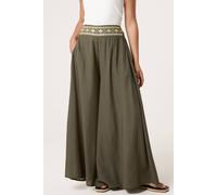Blue Vanilla Khaki Wide Leg Embellished Linen Trousers Khaki XL