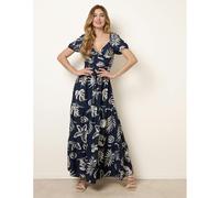 Blue Vanilla Knot Front Puff Sleeve Dress - M - Navy