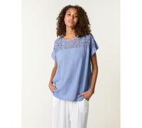Blue Vanilla Lace Pattern Cotton Top - M - Blue