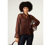 Blue Vanilla Lace Pussybow Blouse - One Size - Brown