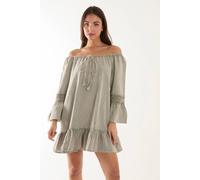 Blue Vanilla Lace Trim Tunic Dress In Light Khaki Light Khaki M