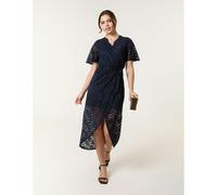 Blue Vanilla Lace Wrap Over Midi Dress - UK 10 - Navy