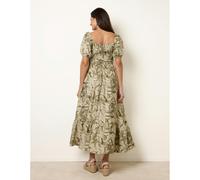 Blue Vanilla Large Floral Printed Square Neck Puff Sleeve Dress - M-L - Green