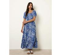 Blue Vanilla Large Floral Printed Square Neck Puff Sleeve Dress - S-M - Blue