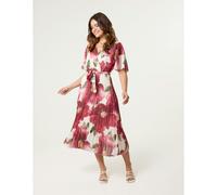 Blue Vanilla Large Floral Wrap Midi Dress - S - Wine