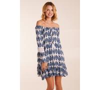 Blue Vanilla Leaf Print Scoop Neck Dress Multi L