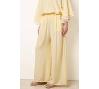 Blue Vanilla Lemon Crinkle Viscose Wide Leg Trousers Lemon One Size