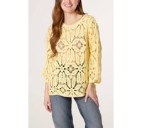 Blue Vanilla Lemon Flower Crochet Long Sleeve Top Lemon L/XL
