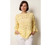 Blue Vanilla Flower Crochet Long Sleeve Top - S-M - Light Yellow