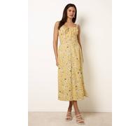 Blue Vanilla Lemon Midi Milkmaid Floral Dress Lemon