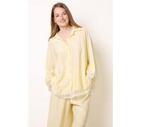 Blue Vanilla Lemon Oversize Crinkle Lace Hem Shirt Lemon One Size