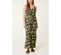 Blue Vanilla Lemon Print Front Tie Jumpsuit - M - Light Yellow