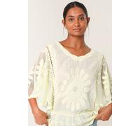 Blue Vanilla Lemon Sun Flower Lace Sleeve Blouse Lemon S/M