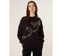 Blue Vanilla Black Leopard And Sequin Bow Sweatshirt Black S/M