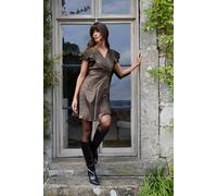 Blue Vanilla Women's Leopard Jacquard Frill Sleeve Dress in Khaki | Size: 18 Blue Vanilla Khaki 18