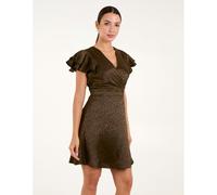 Blue Vanilla Leopard Jacquard Frill Sleeve Dress - UK 16 - Khaki