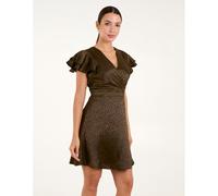 Blue Vanilla Leopard Jacquard Frill Sleeve Dress In Khaki Khaki 8