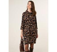 Blue Vanilla Leopard Print Draped Cowl Neck Tunic Dress - L-XL - Brown