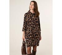 Blue Vanilla Leopard Print Draped Cowl Neck Tunic Dress - S-M - Brown