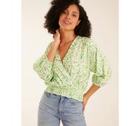 Blue Vanilla Leopard Print Elasticated Sleeve Wrap Front Elastic Hem Top - M - Green