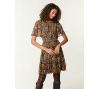 Blue Vanilla Brown Leopard Print Mesh Crew Neck Mini Dress Brown M