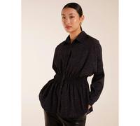 Blue Vanilla Leopard Print Shirred Waist Shirt - S - Navy