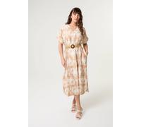 Blue Vanilla Light Brown Abstract Floral Print Dress Light Brown One Size