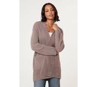 Blue Vanilla Light Brown Fluffy Fleece Open Midi Cardigan Light Brown L/XL