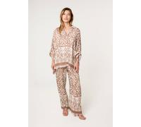 Blue Vanilla Light Brown Printed Oversized Shirt Light Brown One Size