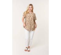 Blue Vanilla Women's Light Brown Round Neck Top With Abstract Print | Size: Medium/Large Blue Vanilla Light Brown M/L