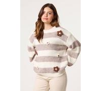 Blue Vanilla Light Brown Stripe 3D Floral Jumper Light Brown S/M
