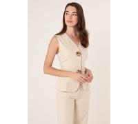 Blue Vanilla Light Brown Tailored Flower Button Front Sleeveless Vest Light Brown 14