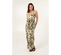Blue Vanilla Light Green Tropical Print Tie Front Jumpsuit Light Green S