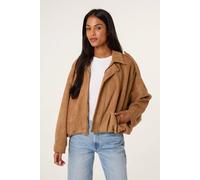 Blue Vanilla Light Tan Suedette Puffball Jacket Light Tan
