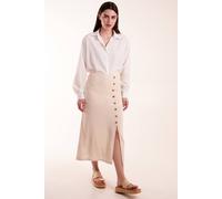 Blue Vanilla Linen Button Front Midi Skirt In Stone Stone