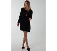Blue Vanilla Long Sleeeve Pleated Shift Dress In Black Black S/M
