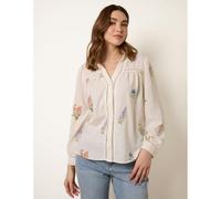 Blue Vanilla Long Sleeve Embroidered Button Front Blouse - L - Stone