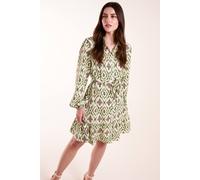 Blue Vanilla Long Sleeve Mini Shirt Dress In Green Green