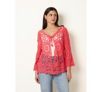 Blue Vanilla Long-Sleeved Crochet Cardigan - M-L - Coral
