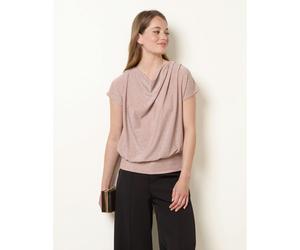 Blue Vanilla Lurex Metallic Cowl Neck Draped Top - M-L - Pink